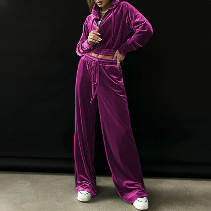 Women's Fashion Hooded Sweatshirt Gold Veet Sports Suits