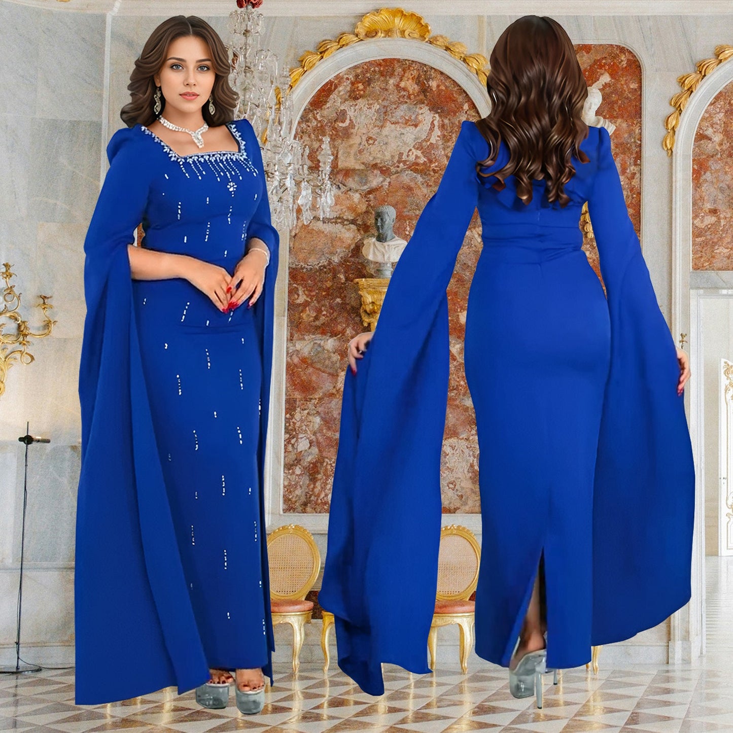 Women's Fashion Wear Back Slit Cape Sleeve Dresses