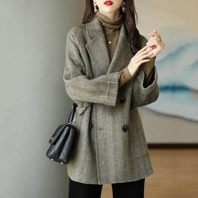 Herringbone Pattern Loose Western Style Slimming Small Coats
