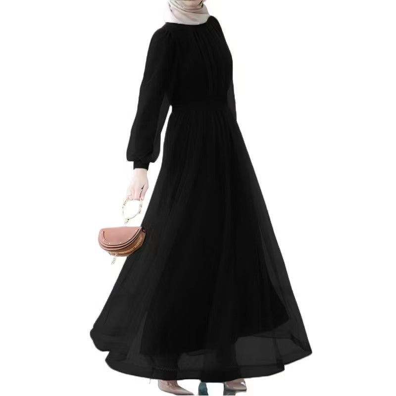 Muslim Long Sleeve Fashion Casual Mesh Dresses