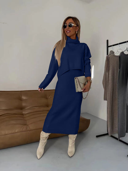 Dress Turtleneck Long Two-piece Solid Color Dresses