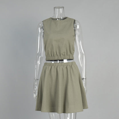 Women's Round Neck Pleated Cotton Linen Comfortable Suits