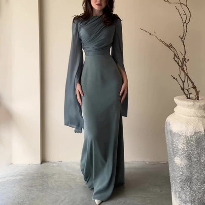 Solid Color Stitching Big Swing Sleeve Dresses