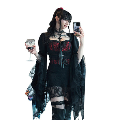 Women's Dark Goth Style Irregular Waistcoat Lace Versatile Flare Tops