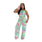 Women's Fashion Printing Turtleneck High Waist Trousers Suits