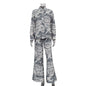 Women's Ink Painting Printing Lapel Shirt High Waist Suits