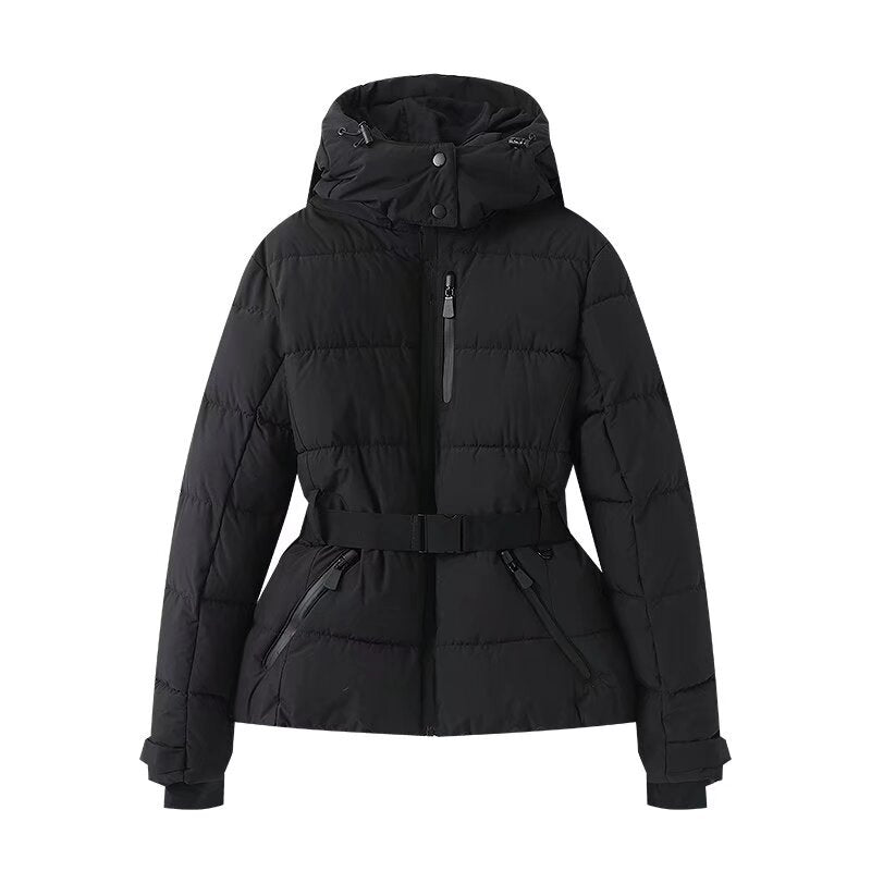 Women's Fashion Skiing Department Columns Cinched Hoodie Coats