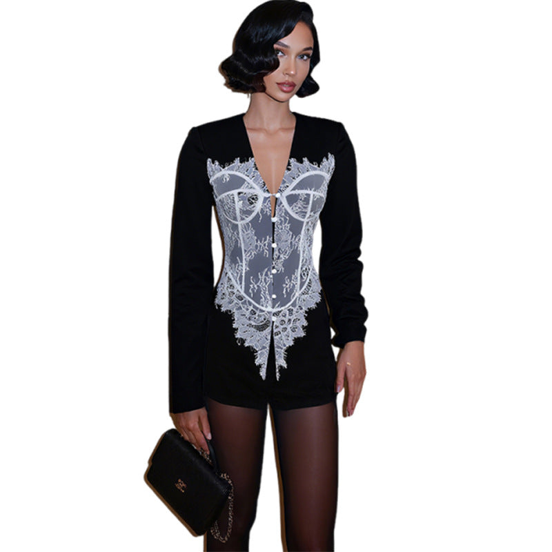 Women's Autumn Fashion Temperament Slim Lace Stitching Coats