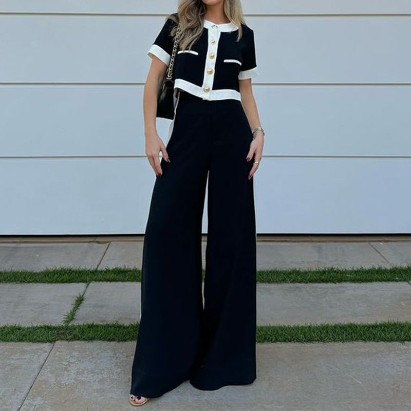 Women's Fashion Commuter T-shirt Style Two-piece Set Pants