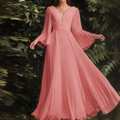 Women's Sexy Deep V Long-sleeved Dress Slim Wedding Dresses