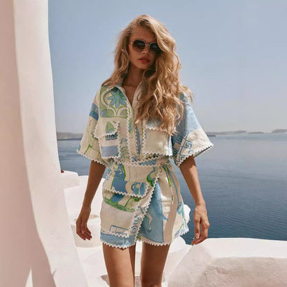 Two-piece Set Decorative Edge Casual Printed Suits