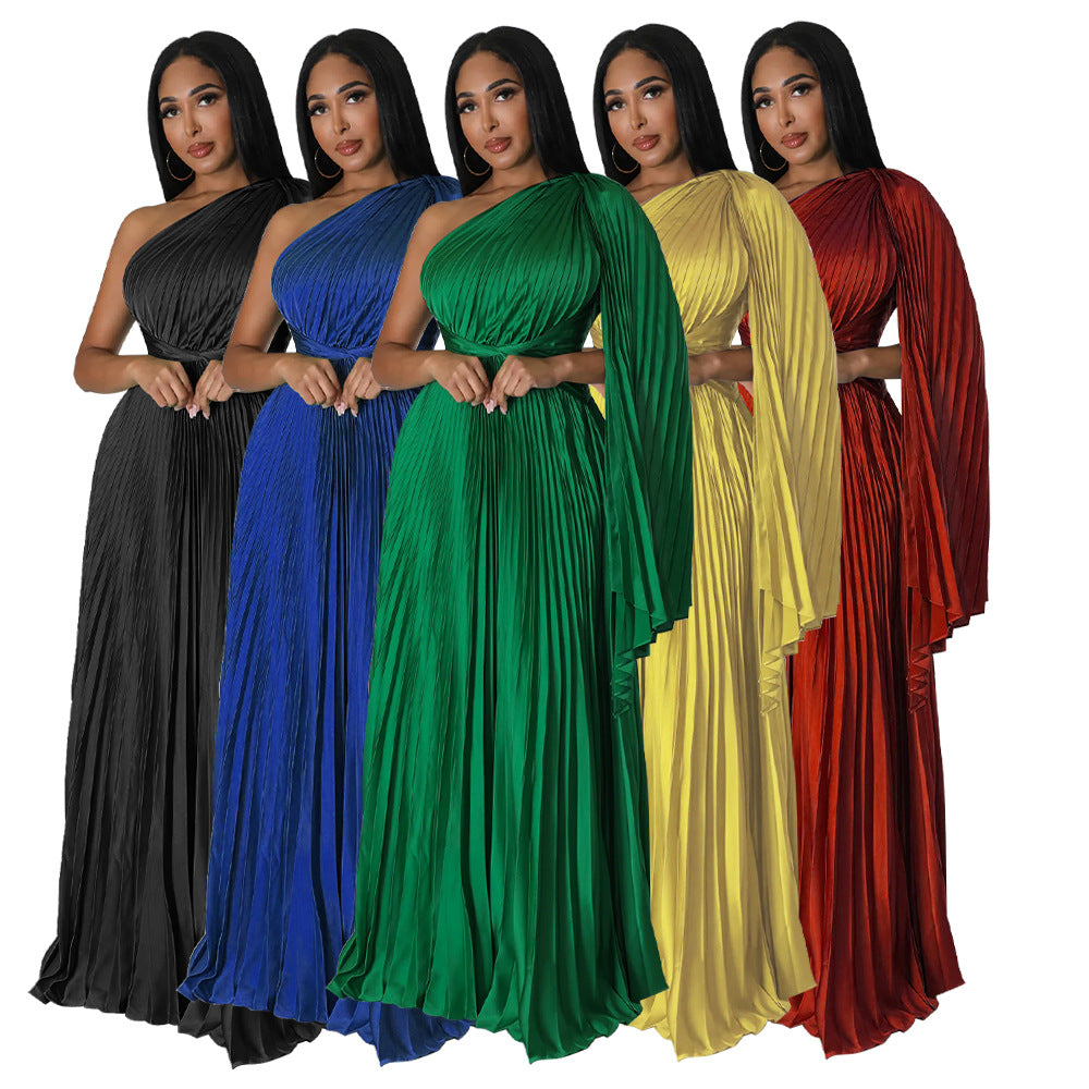 Women's Fashion Wear Pleated Diagonal Collar Tight Waist Skirts