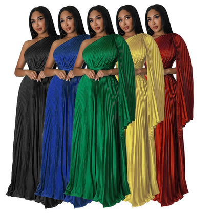 Women's Fashion Wear Pleated Diagonal Collar Tight Waist Skirts