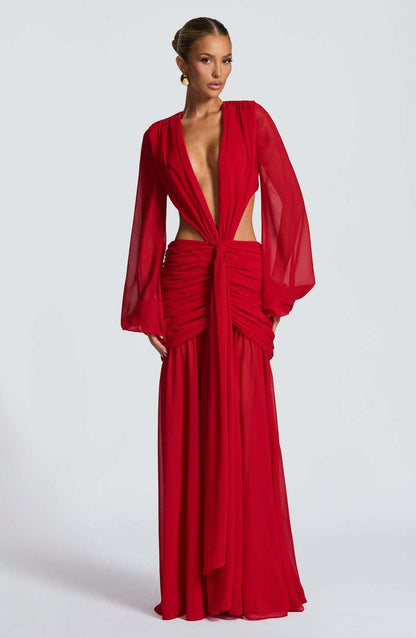 Women's Chiffon Dress Yarn Sleeve Sexy Backless Dresses