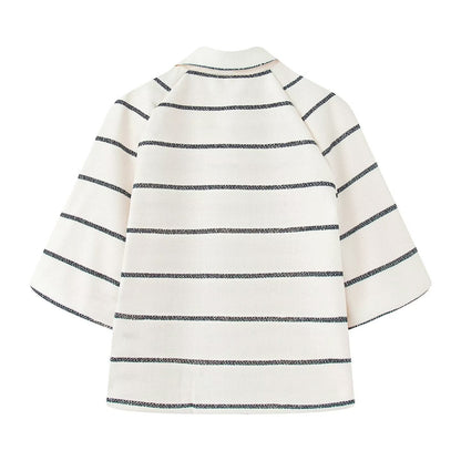 Women's Summer Fashion Striped Classic Style Short-sleeved Suits