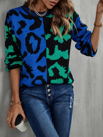 Trendy Spring Leopard Splicing Mixed Pullover Sweaters
