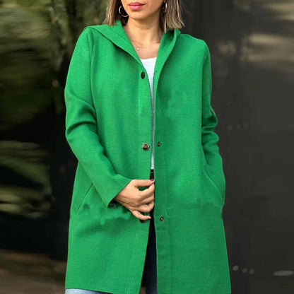 Fashion Hooded Long Sleeve Solid Color Coats