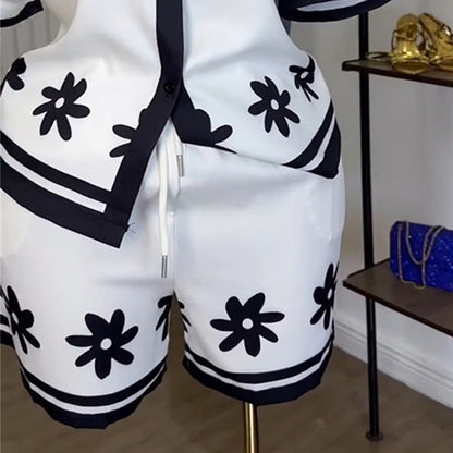 Women's Fashion Polo Collar Color Matching Printed Suits