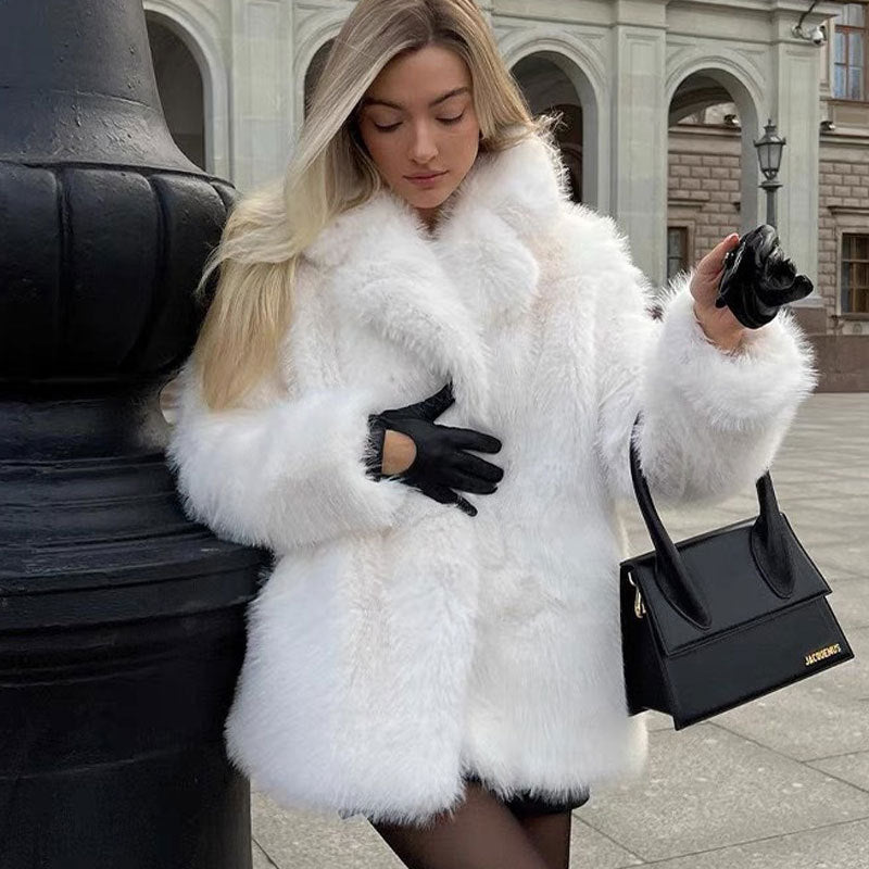 Women's Imitation Tuscan Fur Collar Mid-length Overcoat Coats