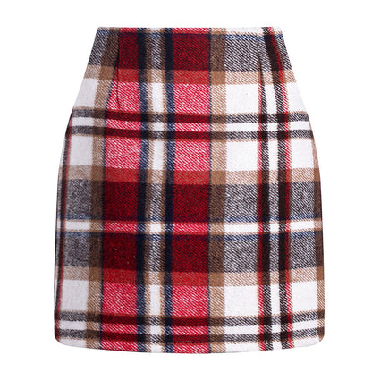 Women's High Waist Tartan Tight Pencil Wool Skirts