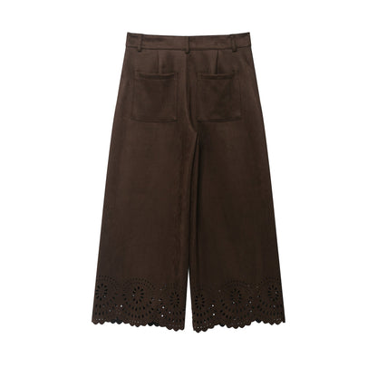 Autumn Hollow Suede Textured Wide Leg Suits