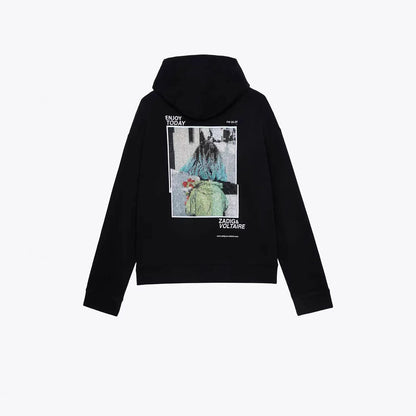 French Niche Chalk Digital Printing Rose Sweaters