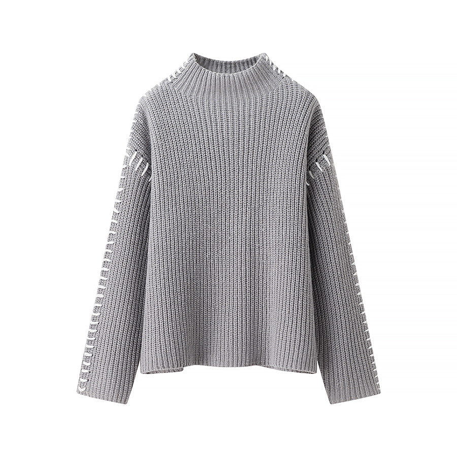 Women's Street Fashion High Collar Contrast Color Sweaters