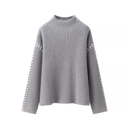 Women's Street Fashion High Collar Contrast Color Sweaters