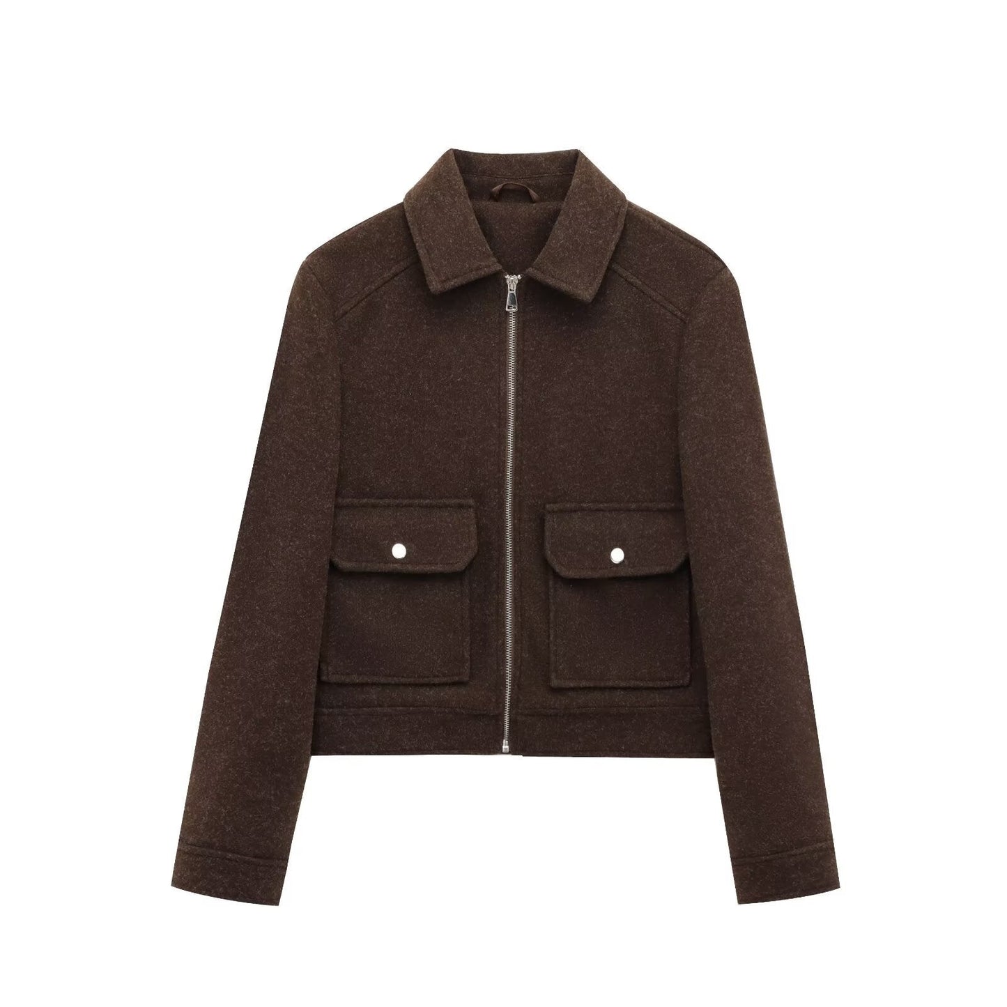 Women's Zipper Ornament Soft Long Sleeve Lapel Coats