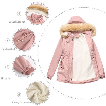 Women's Loose Cotton Clothes Removable Hat Fleece Coats