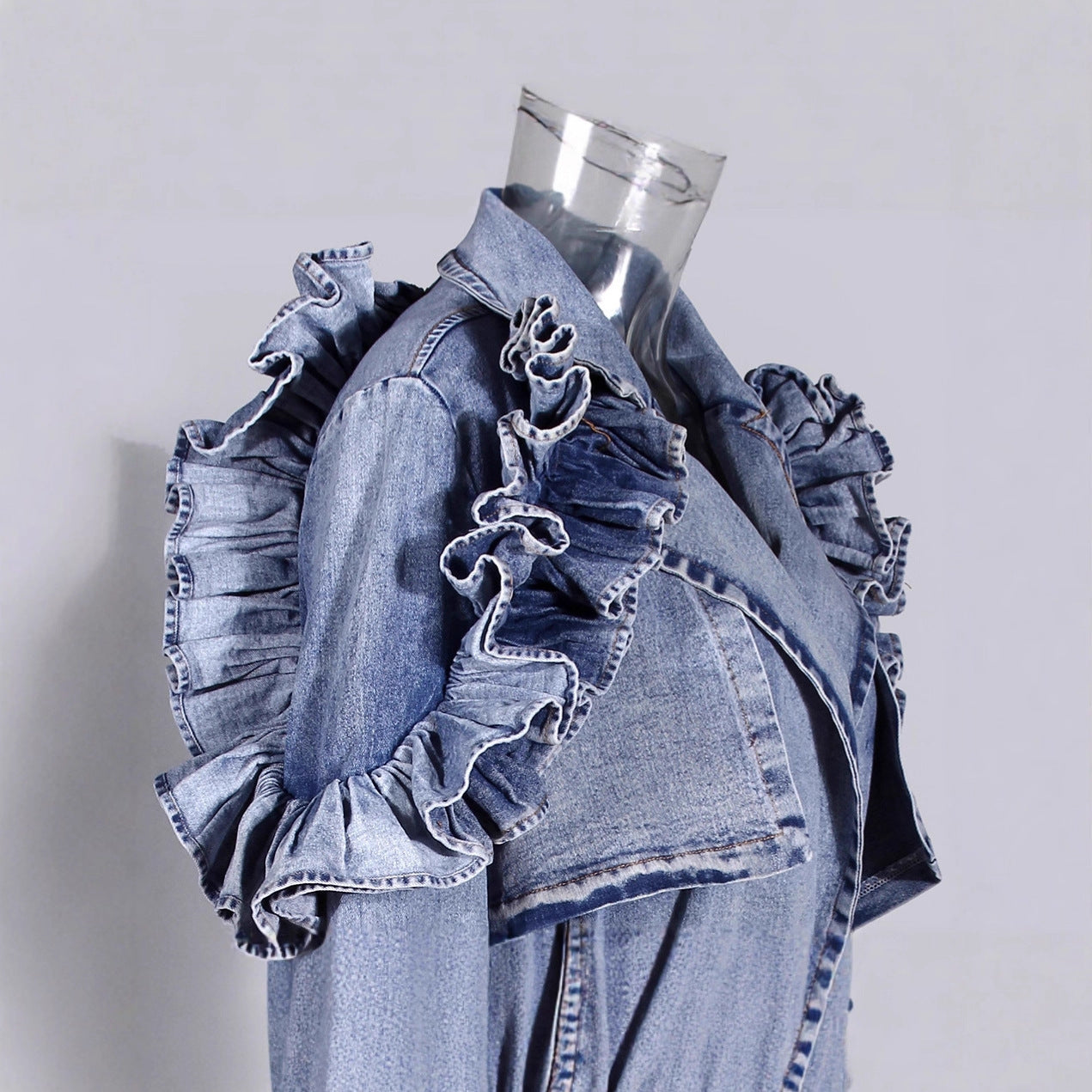 Women's Denim Trench Waist Lotus Leaf Fashion Jackets