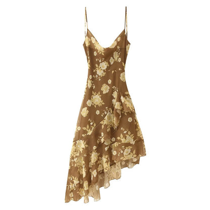 Women's French Ruffled Chiffon Swing Collar Suspender Dresses