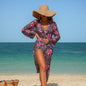 Swimwear women two piece three piece set leopard print long sleeve tagram blouse floral bikini
