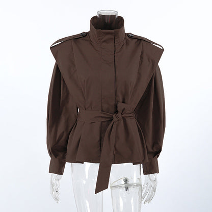 Women's Lapel Long Sleeve Versatile Trench With Waist Coats