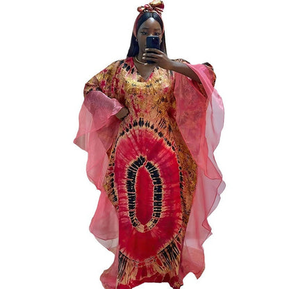 Women's Ethnic Style Retro Long Gown Mesh Dresses