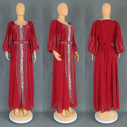 Women's Style Rhinestone Dress Chiffon Puff Sleeve Dresses