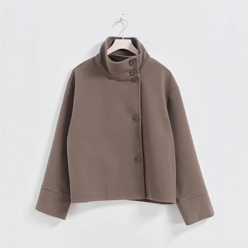 Women's Elegant Stand Collar Button Long-sleeved Woolen Coats
