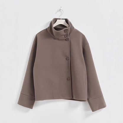Women's Elegant Stand Collar Button Long-sleeved Woolen Coats