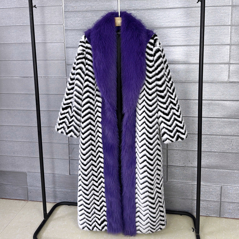 Stitching Contrast Color Super Long Green Fruit Coats