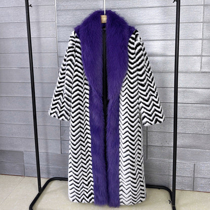 Stitching Contrast Color Super Long Green Fruit Coats