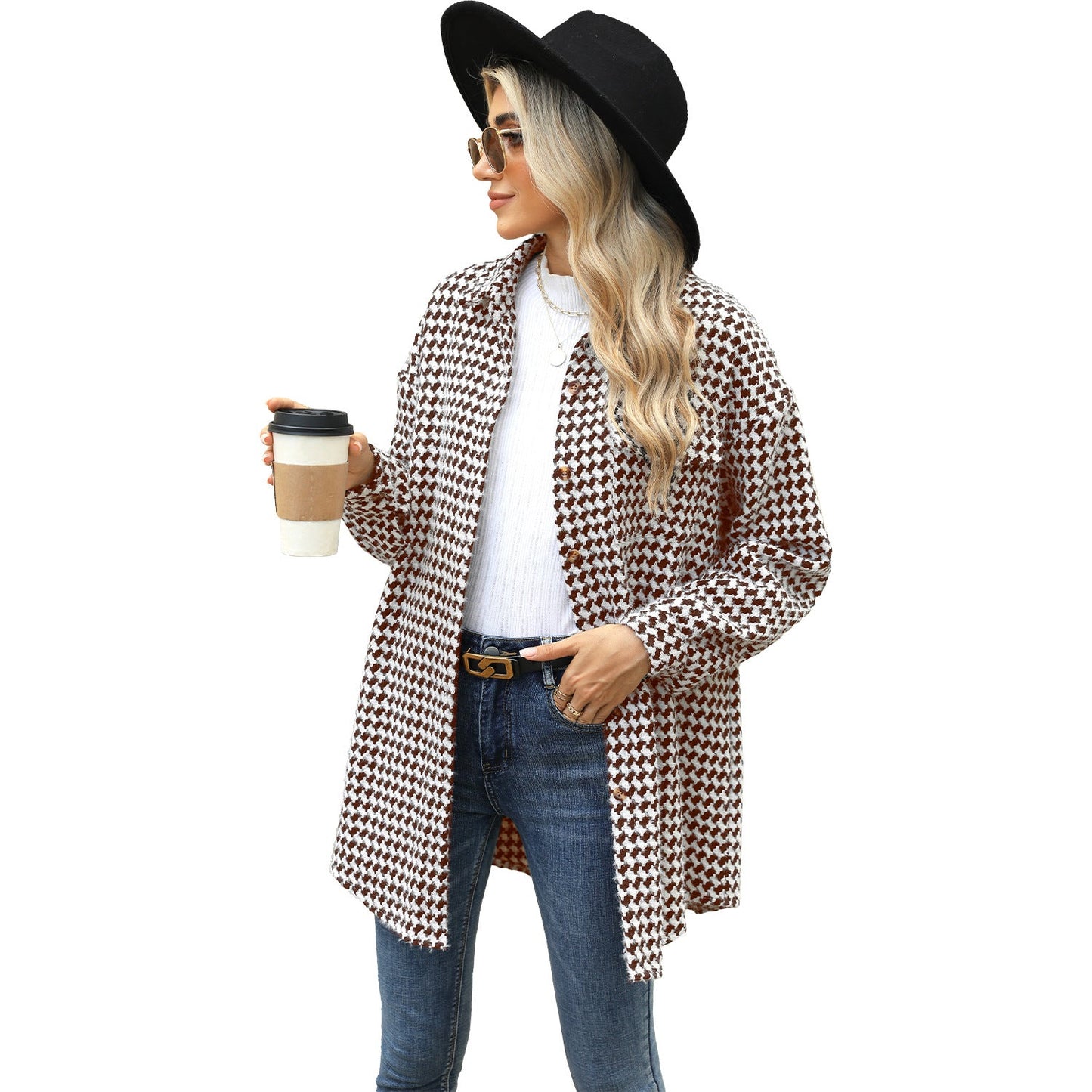 Women's Pretty Polo Collar Mid-length Woolen Coats