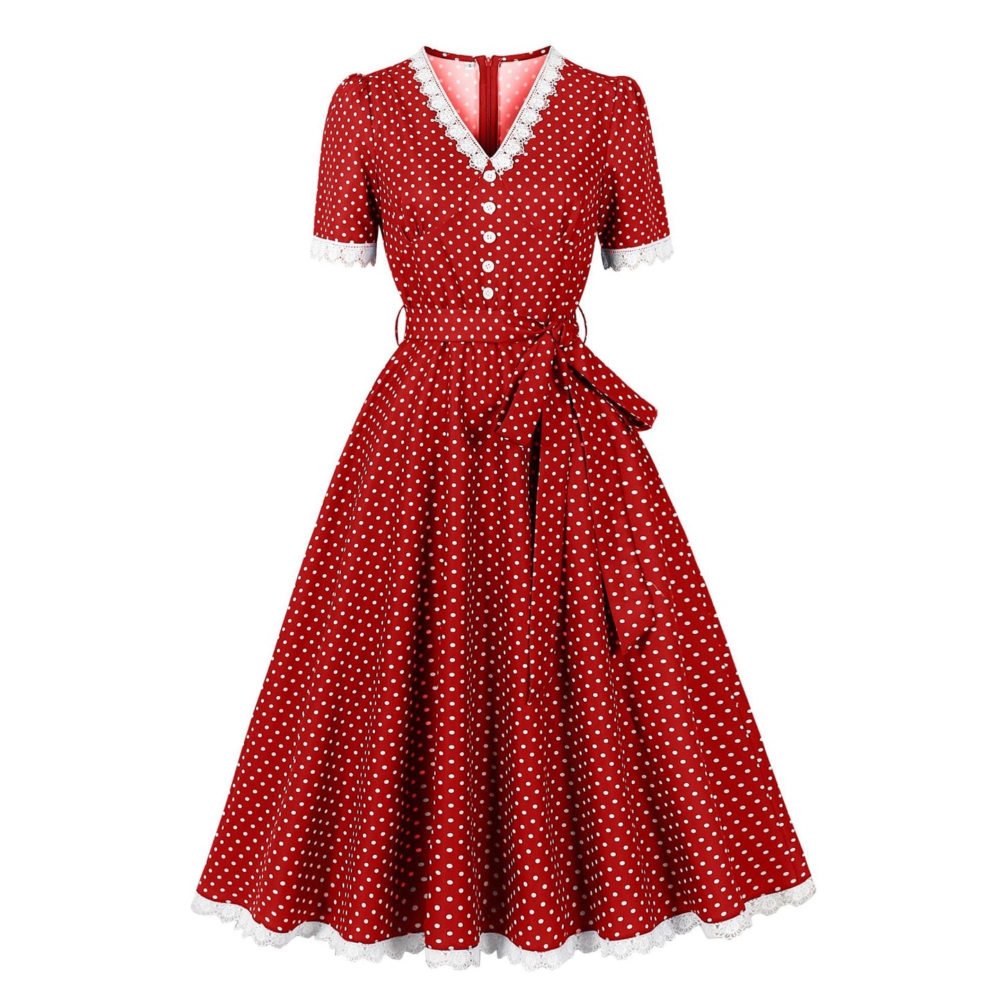 Women's Retro French Lace Temperament Polka Dot Dresses
