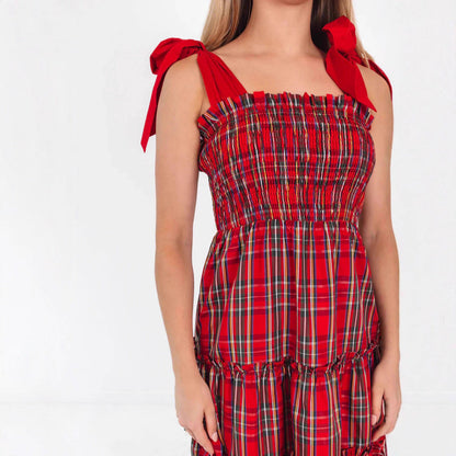 Women's Christmas Color Plaid Printed Tied Dress Dresses