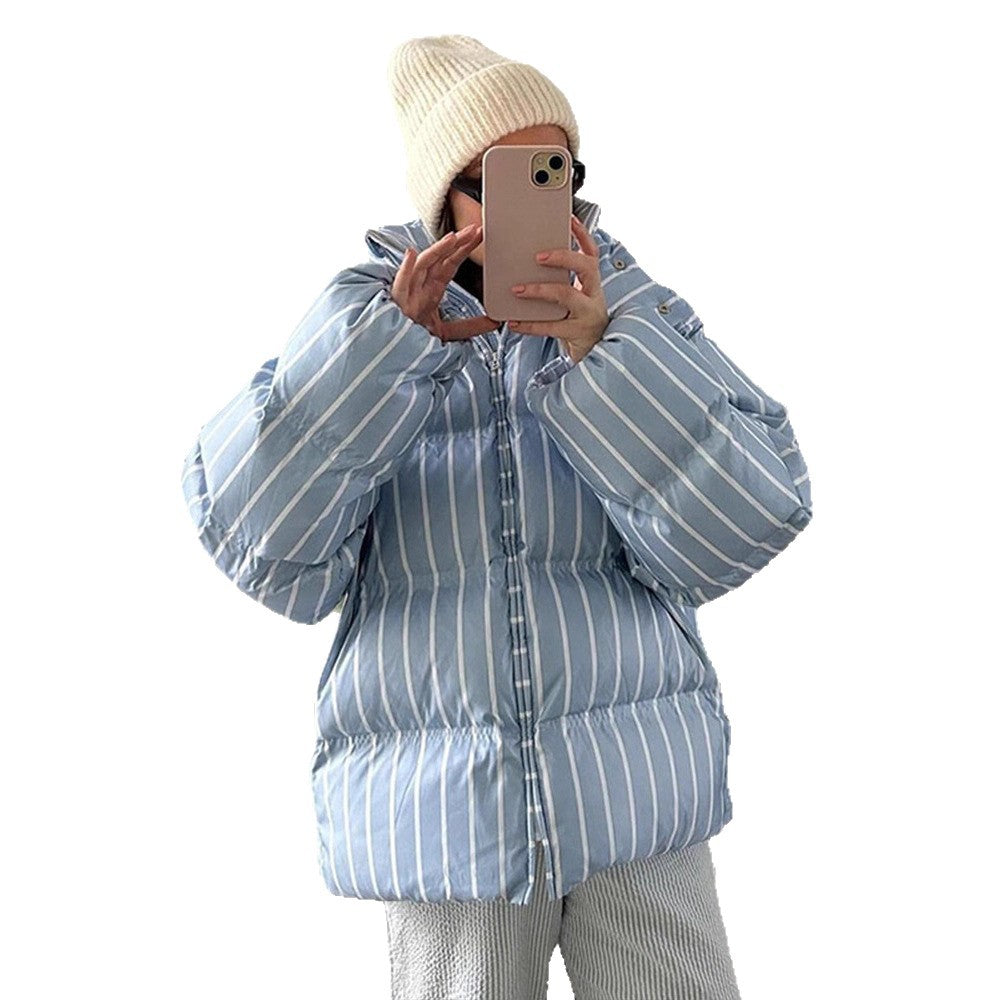 Elegant Striped Long-sleeved Shirt Mid-length Dress Coats