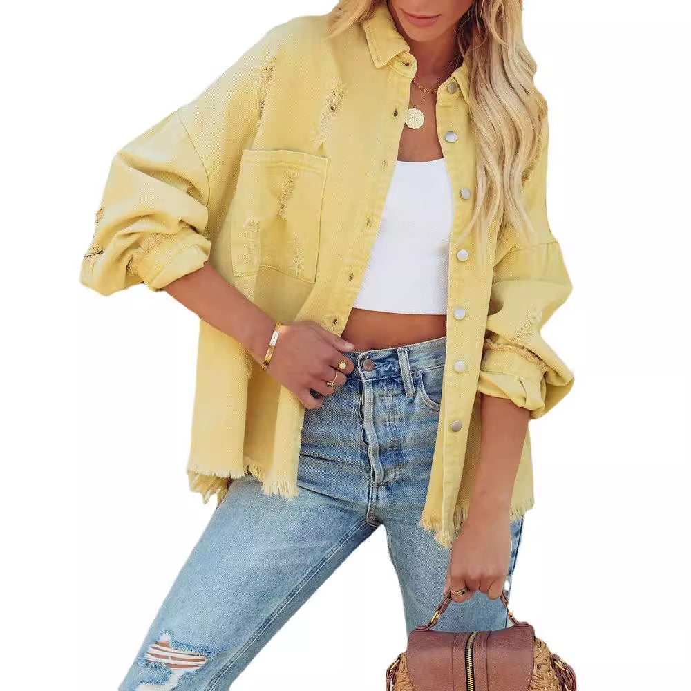 Women's Denim Solid Color Loose Casual For Jackets