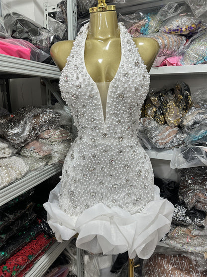 Sexy Halter Slim Beaded Sleeveless Mesh Dresses