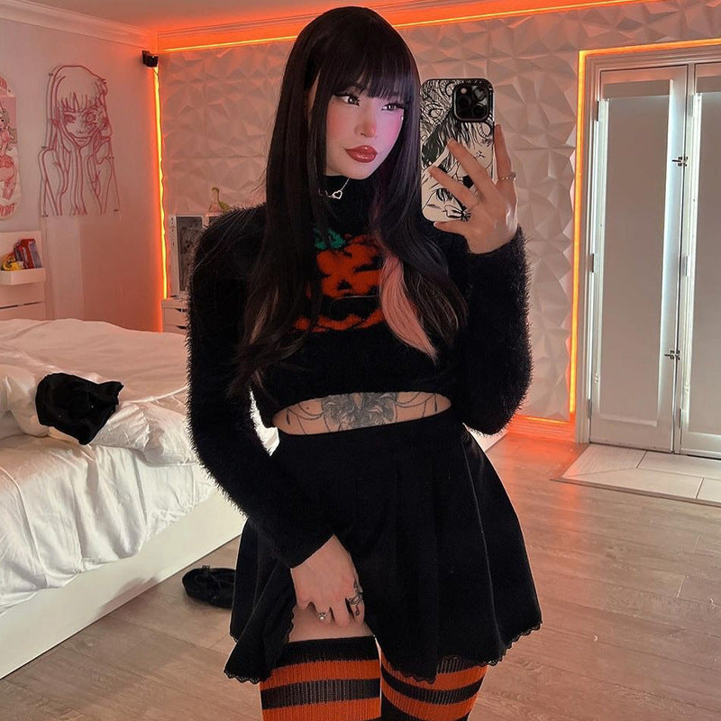 Women's Fashion Hot Halloween Pumpkin Head High Sweaters