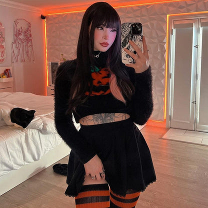 Women's Fashion Hot Halloween Pumpkin Head High Sweaters