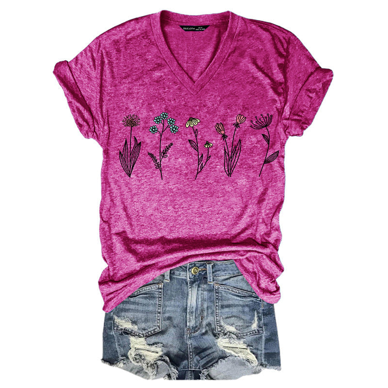 Women's Duplex Printing Sleeve Pullover T-shirt Summer Blouses