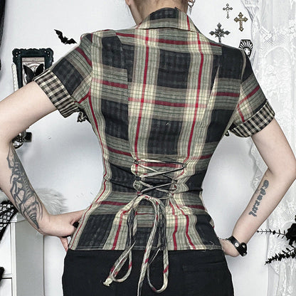 Women's Dark Plaid Shirt Hot Style Zipper Blouses